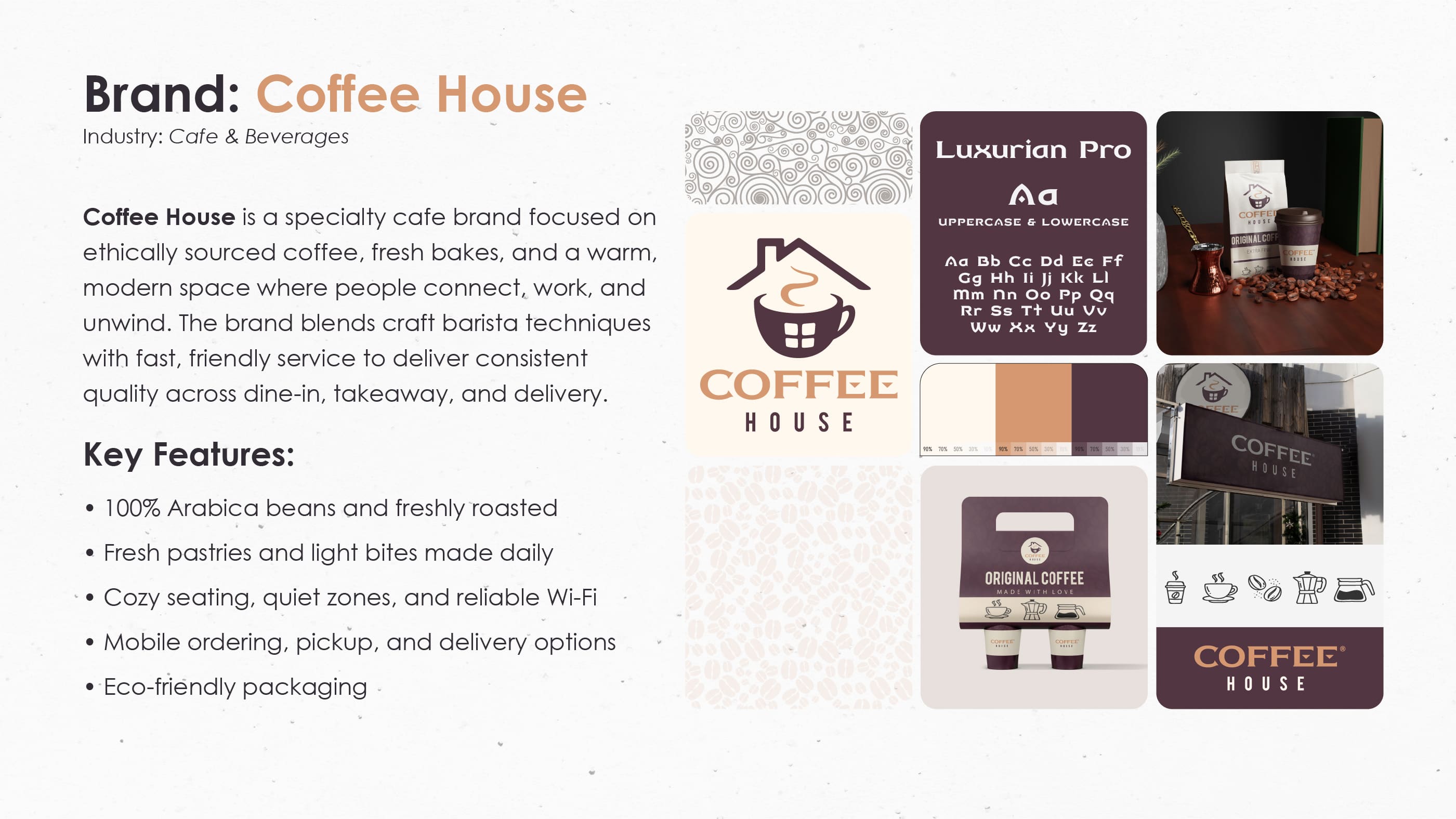 Coffee House brand details — packaging and print close-ups